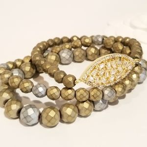 Chic 3 Pcs Set Hematite Pave CZ Bracelets NWT